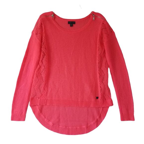 Kendall & Kylie‎ Sweater Neon Orange Open Weave Beach Zippered Shoulder Size S - Picture 1 of 11